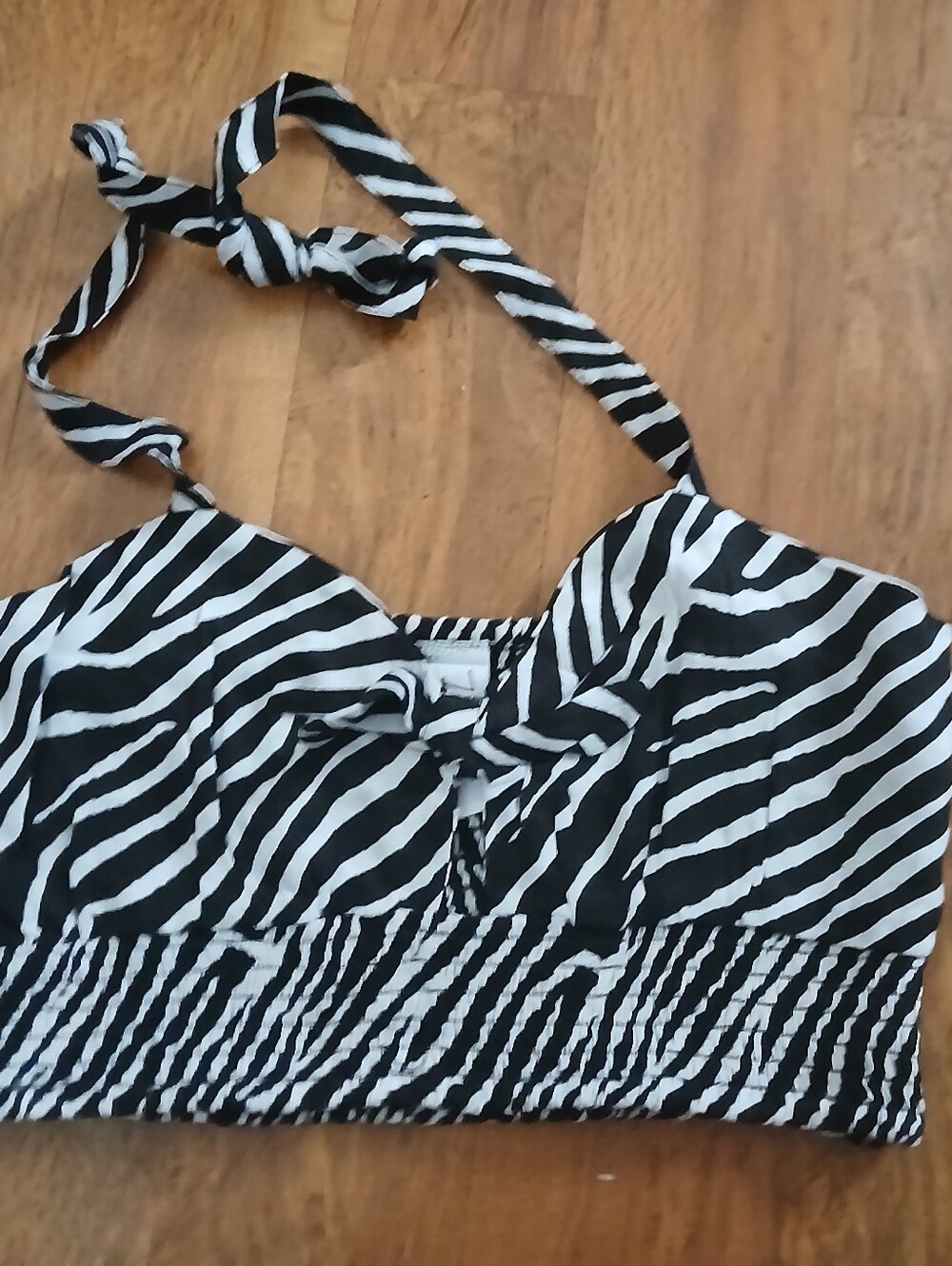 NWT/ CYNTHIA MEHRA zebra print halter crop top
